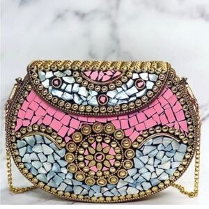 Ramla Mosaic Pink & Gold Beverly Hills Handmade in Morocco NWOT Stunning!